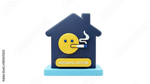 3D Smoking Room Sign with Smiley Icon on transparent background