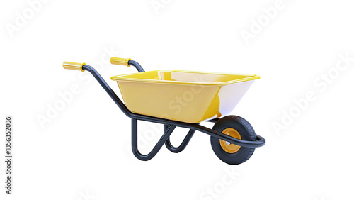 3D Yellow wheelbarrow on a transparent background