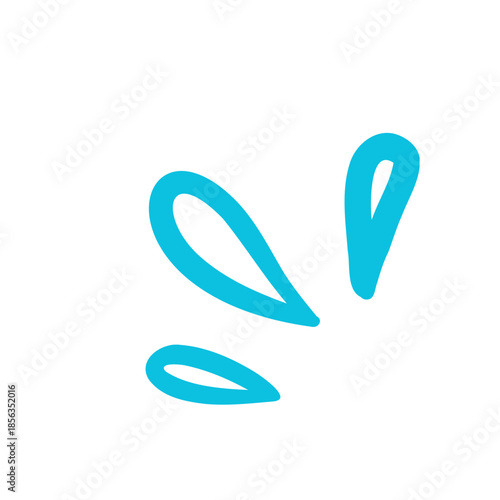 Three simple blue teardrop or splash shapes on a white background, rendered in a hand-drawn or cartoon-like style.