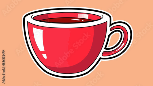 Illustration of a Red Coffee Cup with a Handle.