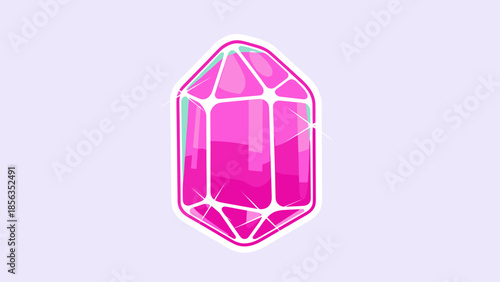 Illustration of a Pink Crystal Gemstone with Facets and Outline.