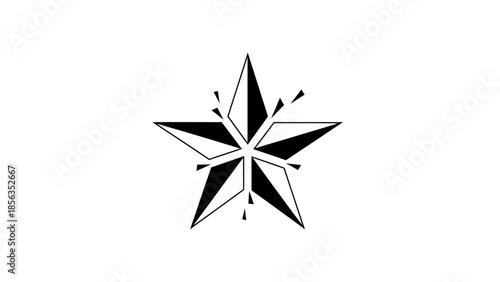Black and white nautical star tattoo design with geometric lines and sharp edges.