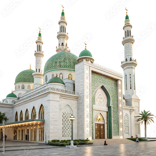 Stunning Green Domed Mosque Architecture Isolated Islamic Building Image