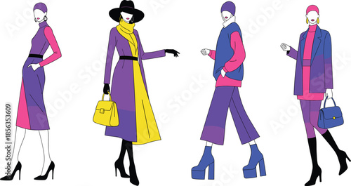 Fashion Women Characters Vector Illustration Set with Stylish Female Models in Modern Trendy Outfits Flat Design
