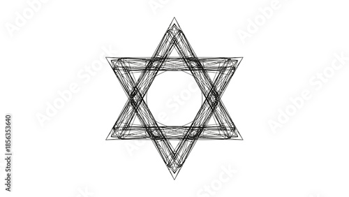 Abstract Star of David symbol created with a sketchy, hand-drawn line art style on a white background, representing Judaism and spirituality.