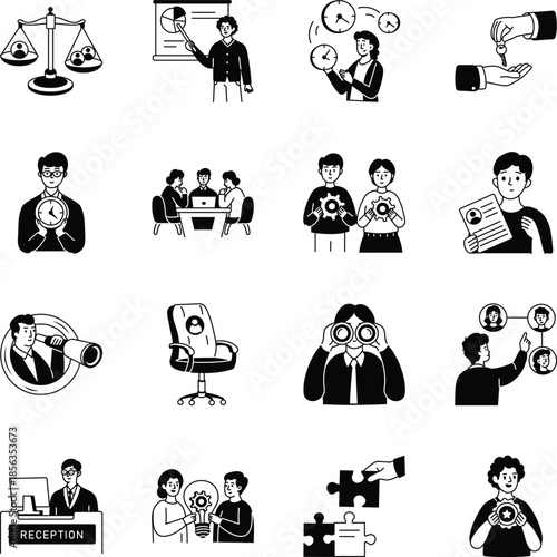 Pack of Employment Glyph Style Illustrations 

