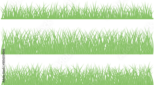 Green Grass Border Vector Set with Natural Meadow Lawn Strips for Landscape Design Isolated on White