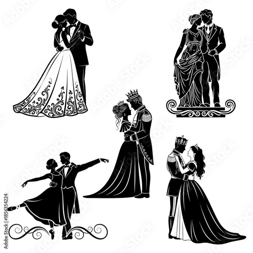 Elegant Wedding Couple Silhouettes Collection for Celebrations.