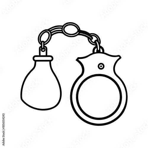 Police Handcuffs And Baton Line Art Minimal And Simple White Background Only