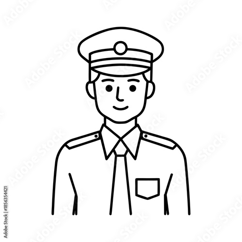 Police Officer Standing With Cap And Badge Line Art Minimal And Simple White Background Only.