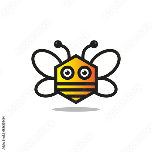 Hexagonal bee logo illustration. Honeycomb hexagon bee logo icon.