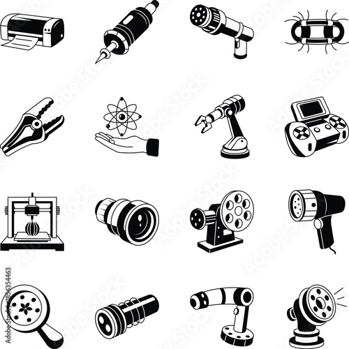 3.Set of Nanotechnology and Futuristic Doodle Style Illustrations 
