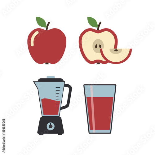 Healthy Fresh Apple Juice Preparation with Blender and Glass Illustration