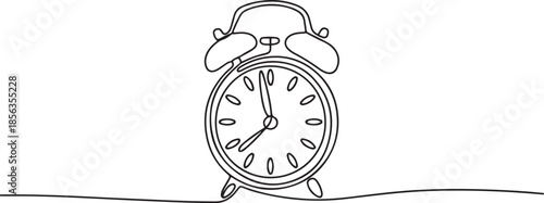Alarm clock continuous one line drawing, Continuous line drawing of alarm clock. one line Art icon drawing