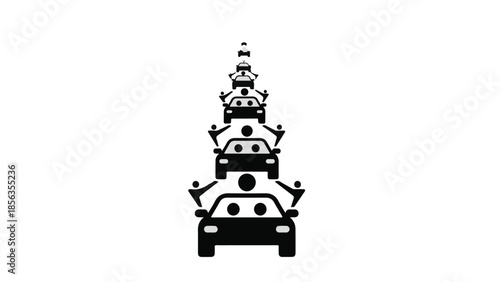Silhouetted cars in a traffic jam, representing congestion and slow travel.