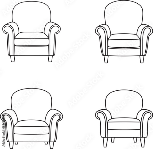 Four different views of a classic armchair design