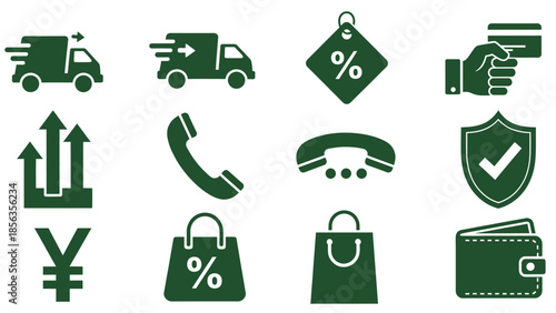 A collection of e-commerce and finance icons for online shopping concepts