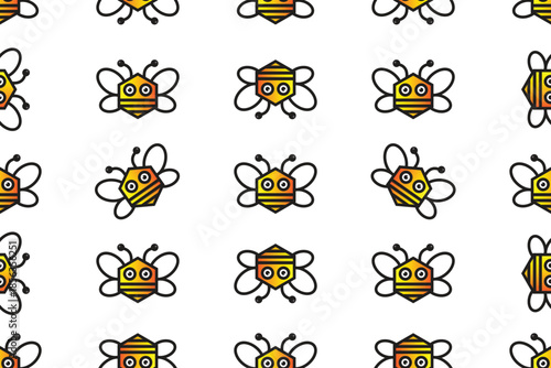 Hexagonal bee logo seamless pattern. Honeycomb hexagon bee wallpaper background.