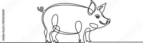 Pig one line continuous drawing. Piggy silhouette. Farm animal continuous one line illustration, one line Art icon drawing