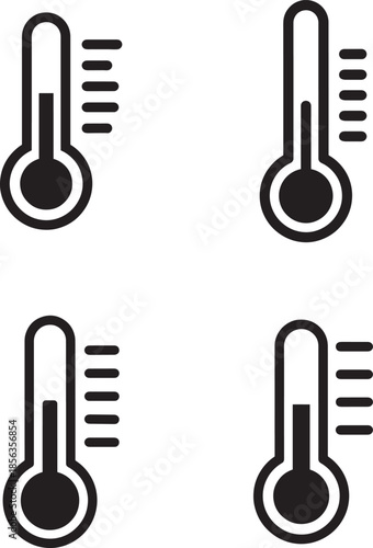 Four thermometer icons with heat waves on a white background