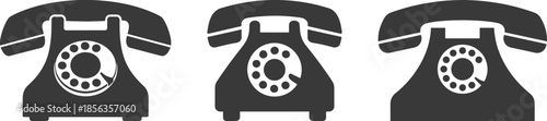 Vintage rotary telephone vector icon retro phone silhouette set
