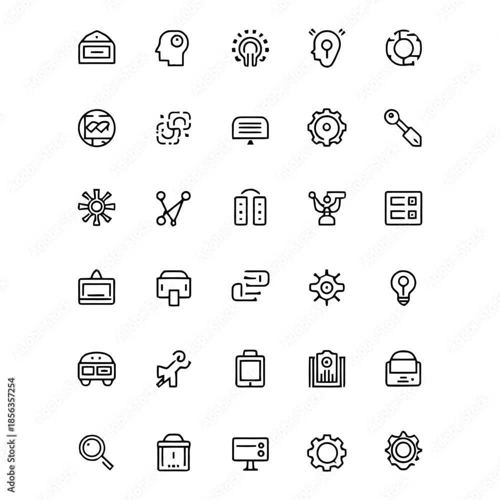 Fototapeta premium Technology innovation artificial intelligence line icon collection for web development and apps