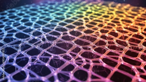 close-up of colorful network grid with glowing lines