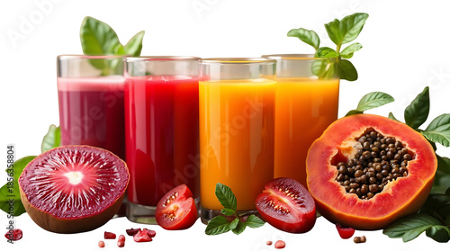 A tropical papaya juice blend infused with kiwi chunks, presented glass with juice