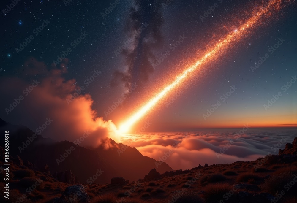 Obraz premium Majestic Shooting Star Igniting the Night During Meteor Shower Cosmic Light Display