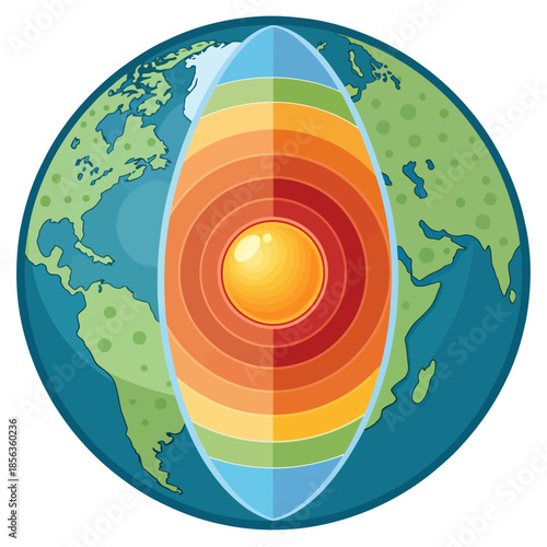 A colorful illustration of the Earth's layers and internal structure