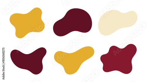 Abstract shapes in yellow, red, and beige on a white background illustration