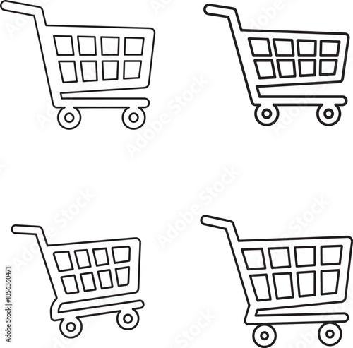 Four simple line drawings of shopping carts