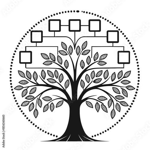 A minimalist family tree illustration on a dark background