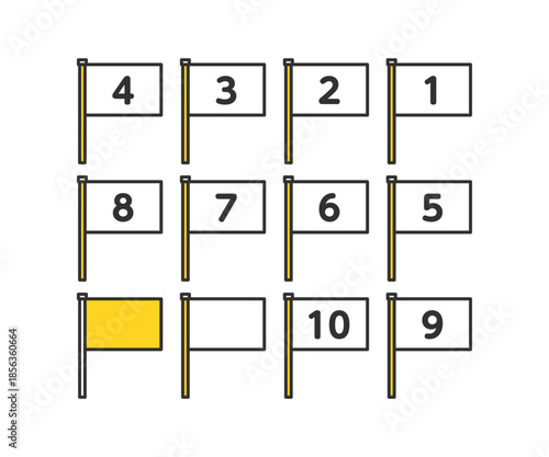 四角の旗。番号付き旗。フラッグ。Square flags. Numbered flags. Flags.