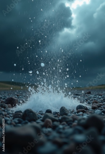 Vivid Hailstorm Pellets Plummeting from Heavily Loaded Clouds Amidst a Gray Sky