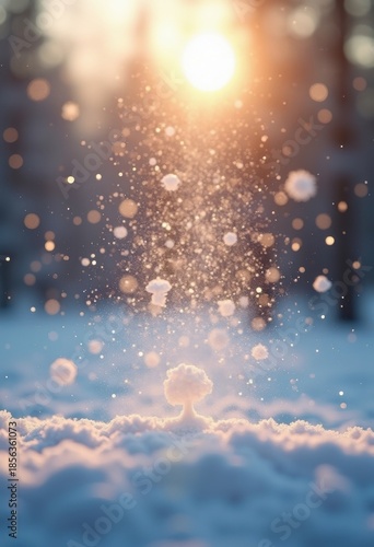 Whimsical Dance of Snow Flurries in Midair Playful Frosted Elegance