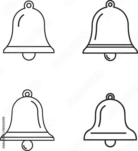 Four identical line drawings of bells with clappers