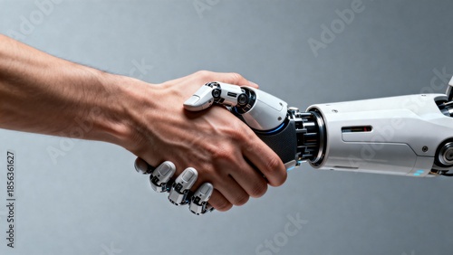 Human hand shaking with robotic arm