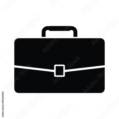 Black briefcase icon on white background