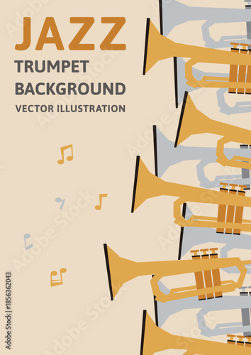 縦型Aサイズの背景素材。複数のトランペットが描かれたレトロなデザインのベクターイラストデータ