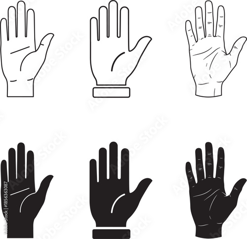Set of hand gestures in different styles and orientations isolated on white background