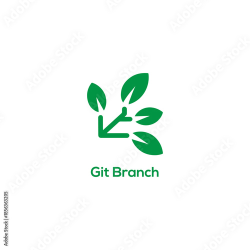 Green Git Branch Icon for Version Control Workflow, Software Development Tree Structure, Minimal Flat Vector Illustration on White Background


