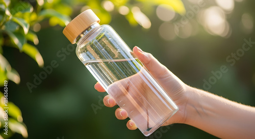 Stay Hydrated: Clear Water Bottle in Nature