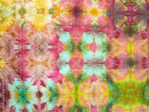 Colorful Handcrafted Ice-Dyed Fabric in Pinks, Golds, and a Light Turquoise