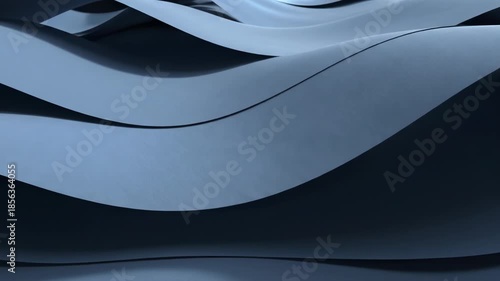 Dark blue abstract curved metallic ribbons flowing together in a wavy pattern