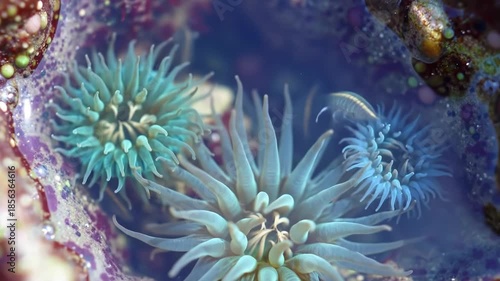 Sea anemones and crustaceans in a tidal pool
