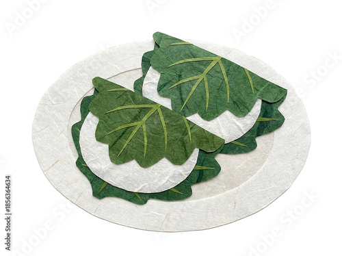 Kashiwa Mochi on a White Plate Made of Washi Paper
