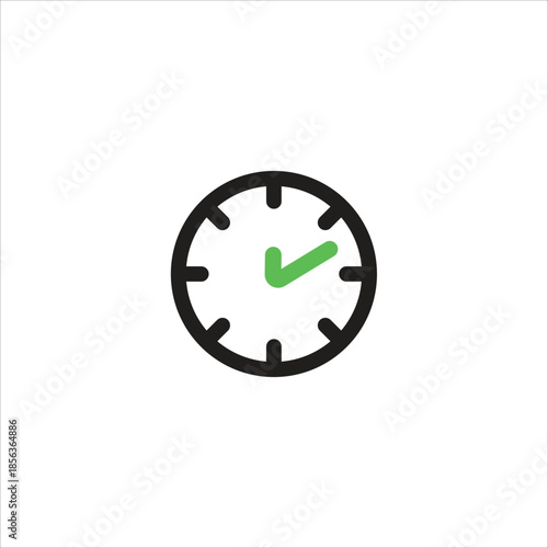 Time Management Icon. Clock with Check Mark. Deadline Met and Schedule Confirmed