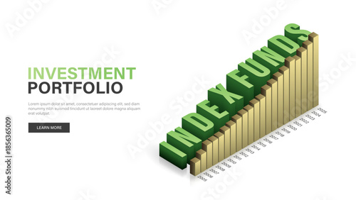 Index Funds Investment Portfolio Growth Chart With Annual Data Markets. Financial growth data or investment market profit bar and success report.