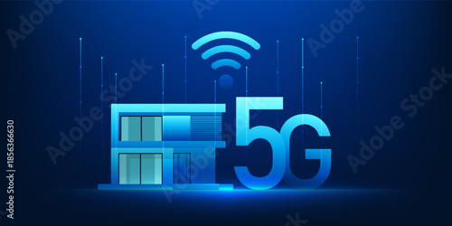 5G Home Network Technology with WiFi Signal Icon, Smart House Internet Connection, High Speed Wireless Communication, Digital Connectivity Concept for Modern Smart Living and Future Network